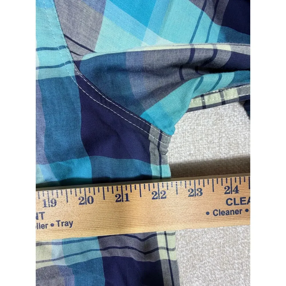 Oakley Men L Blue White Plaid Long Sleeve Button Front Casual Outdoor Shirt